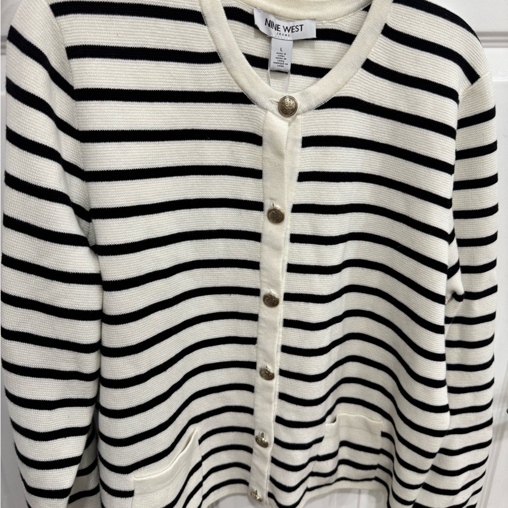 Nine West Women's Black and White Striped Cardigan